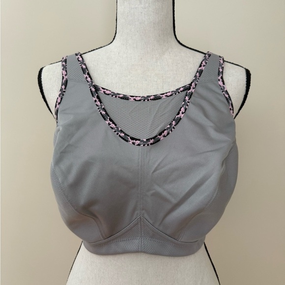 NEW Glamorise Sports Bra Cami Wire-Free Grey Pink New Without Tags Plus Size - Picture 1 of 6
